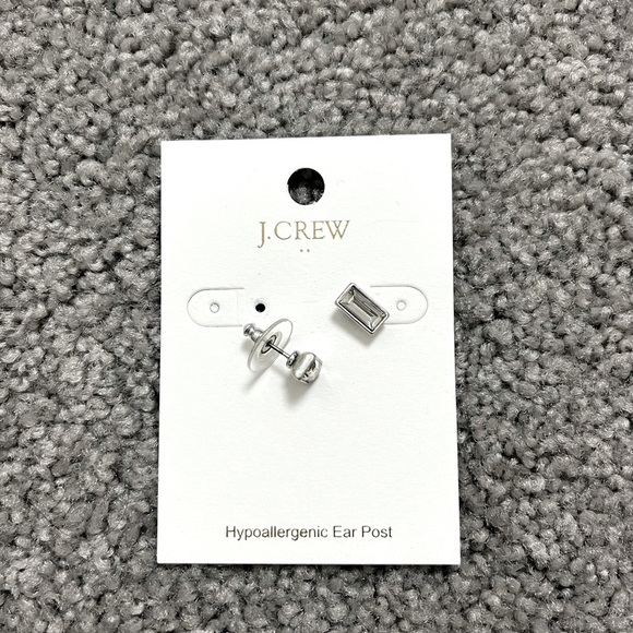 J Crew Factory emerald cut clear crystal stone stud earrings - Picture 5 of 7